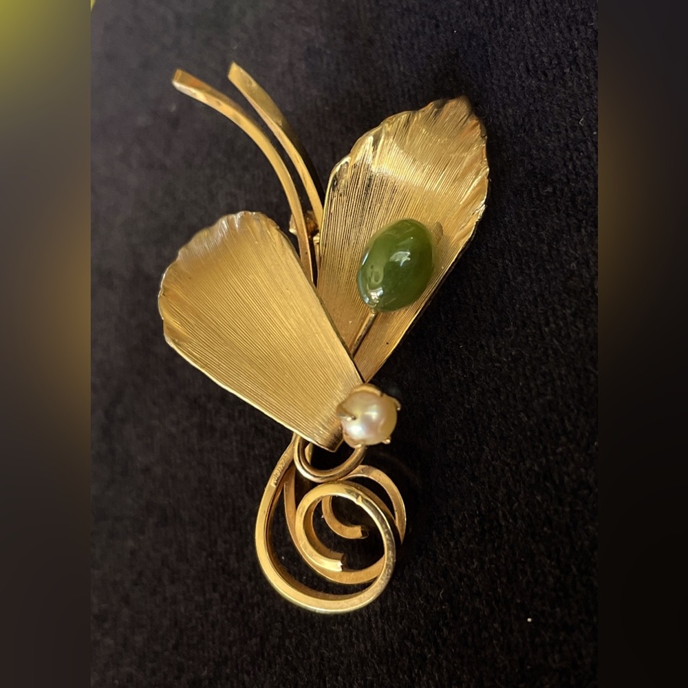 Hobé - Vintage Brooch / Pin - 12kf - Pearl - Jade